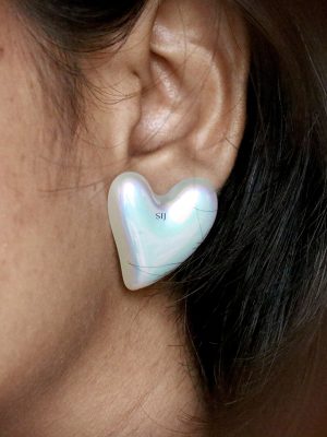 Artificial White Heart Earrings