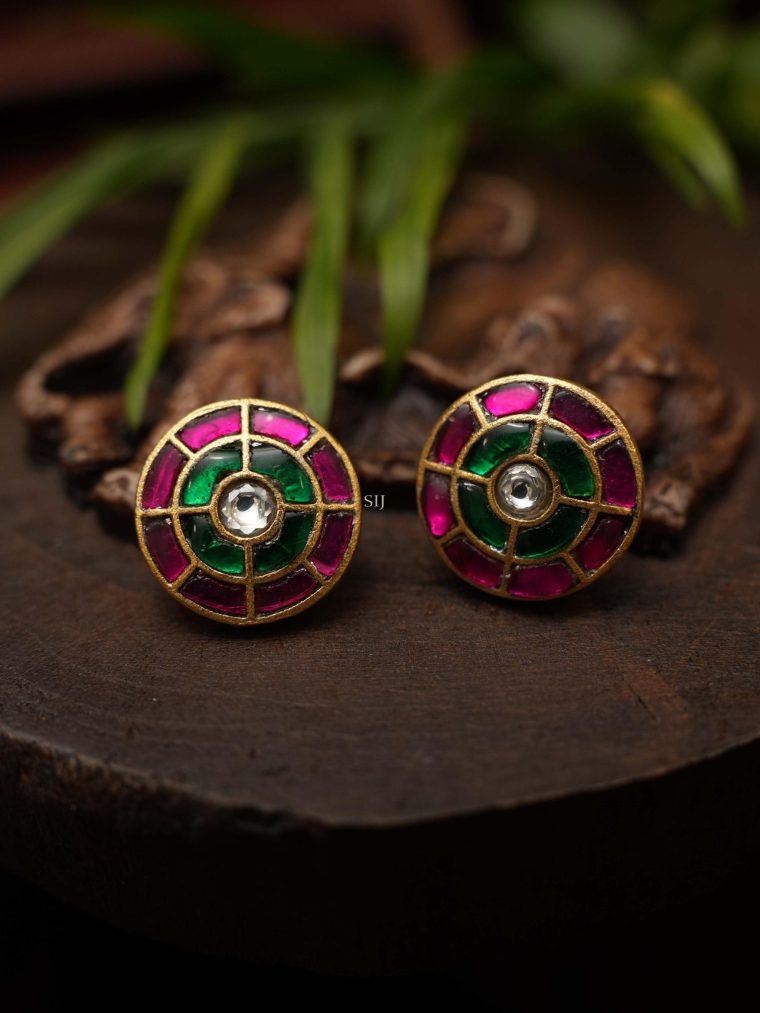 Circle Shape Multicolor Silver Ear Studs