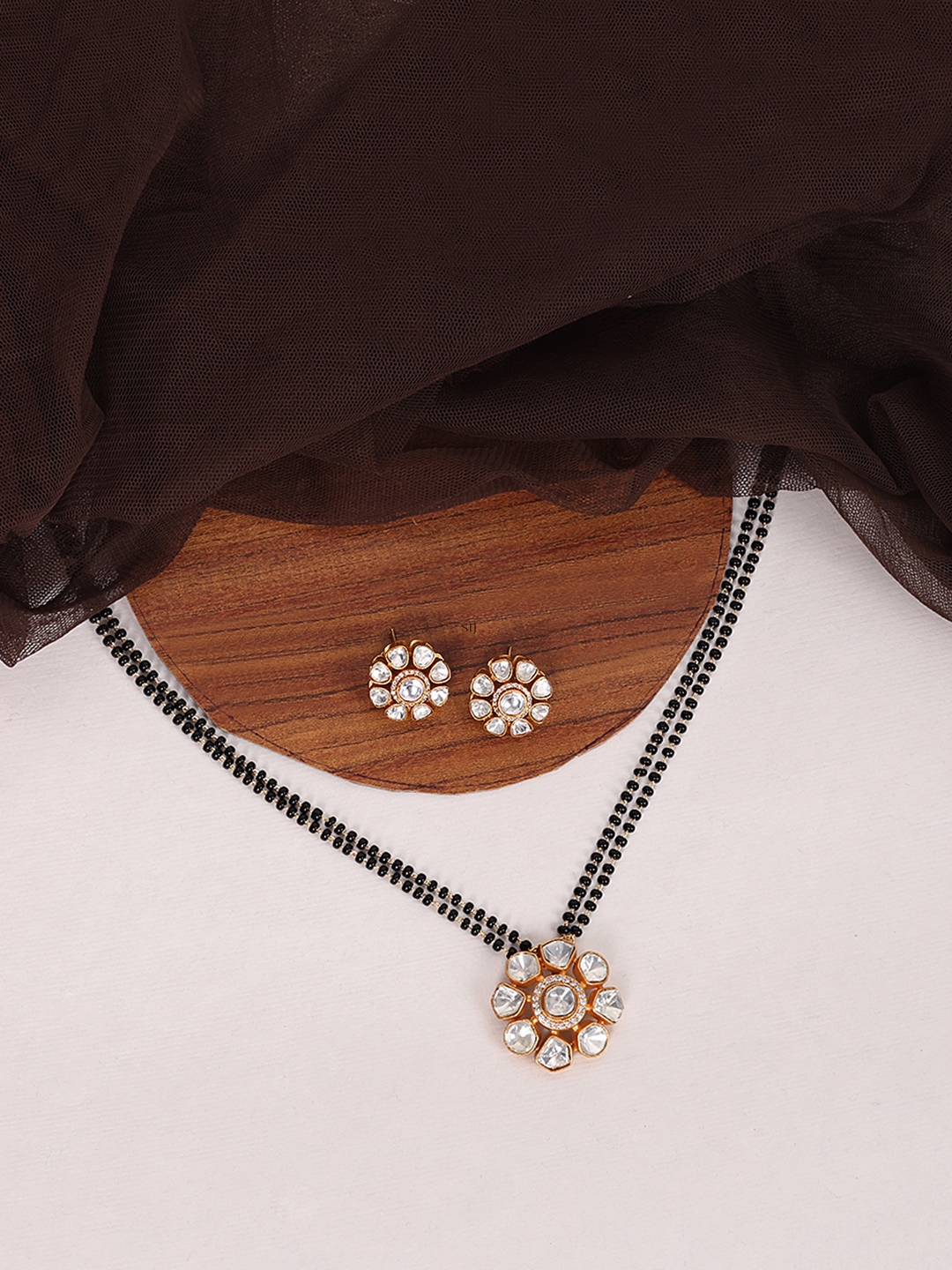 Double Layer Flower Design Polki Diamond Mangalsutra