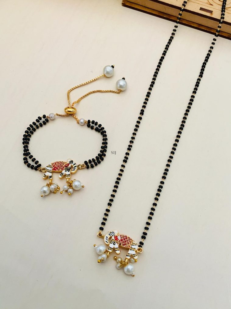 Elephant Design Hand Paint Meenakari Mangalsutra Combo Set