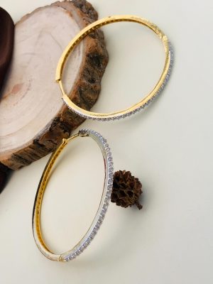 Gold Finish AD Studded Hoop Earrings