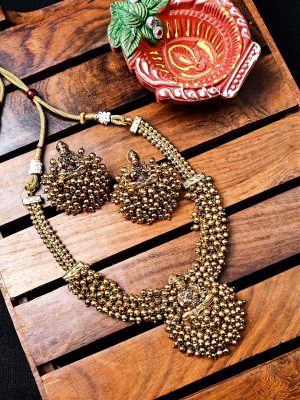 Gold Finish Bunch Beads Lakshmi Necklace