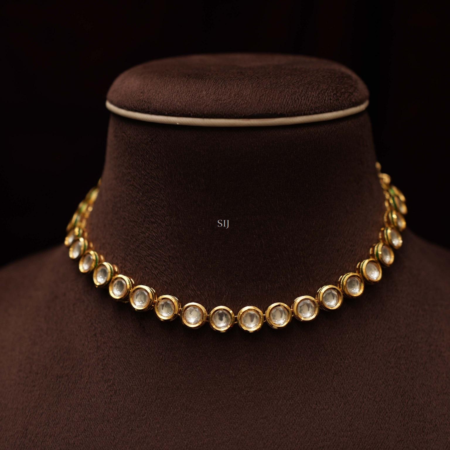 Gold Finish Classic Kundan Necklace - South India Jewels