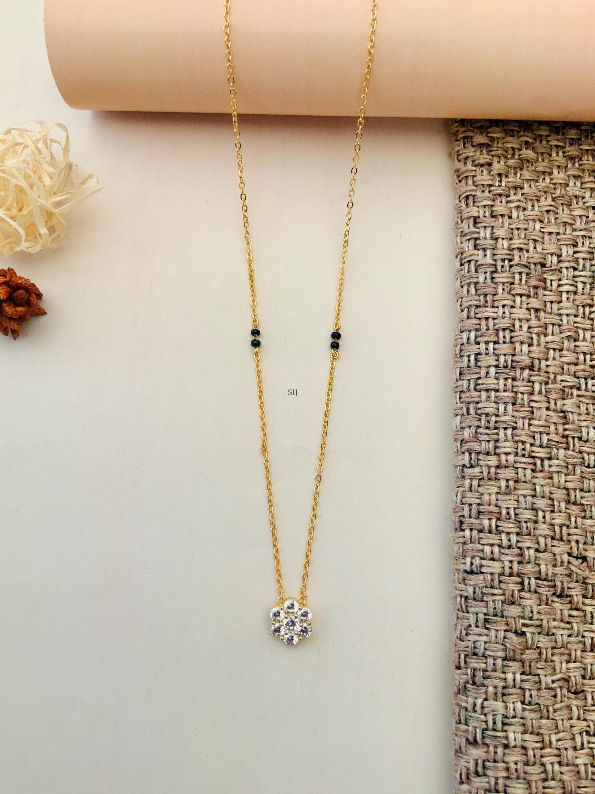 Gold Finish Flower Design Diamond Mangalsutra