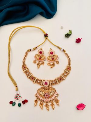 Gold Finish Flower Design Necklace