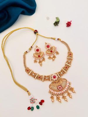 Gold Finish Flower Design Necklace