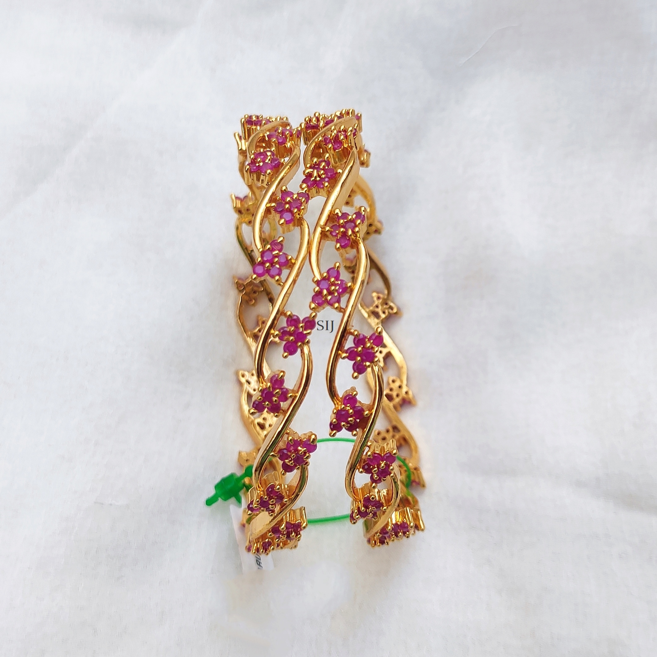 Gold Finish Flower Design Ruby Bangles