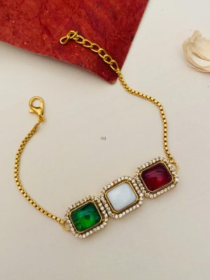 Gold Finish Multicolour Stone Hand Bracelet