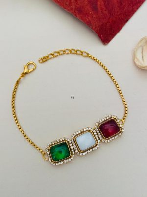 Gold Finish Multicolour Stone Hand Bracelet