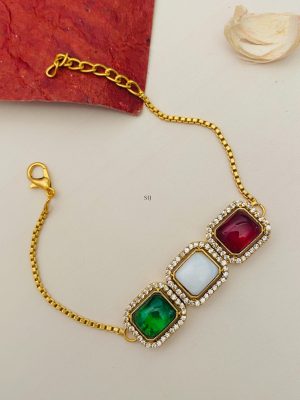 Gold Finish Multicolour Stone Hand Bracelet