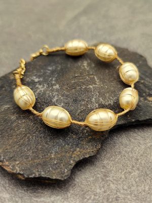 Gold Finish Pearl Studded Bracelet