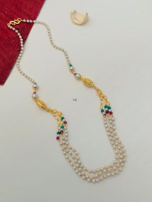 Gold Finish Three Layered Pearl Chain