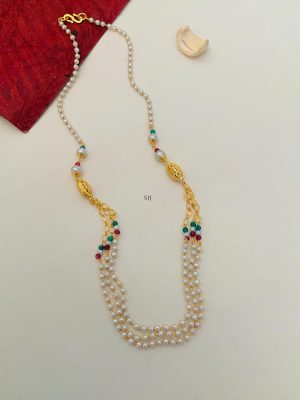 Gold Finish Three Layered Pearl Chain