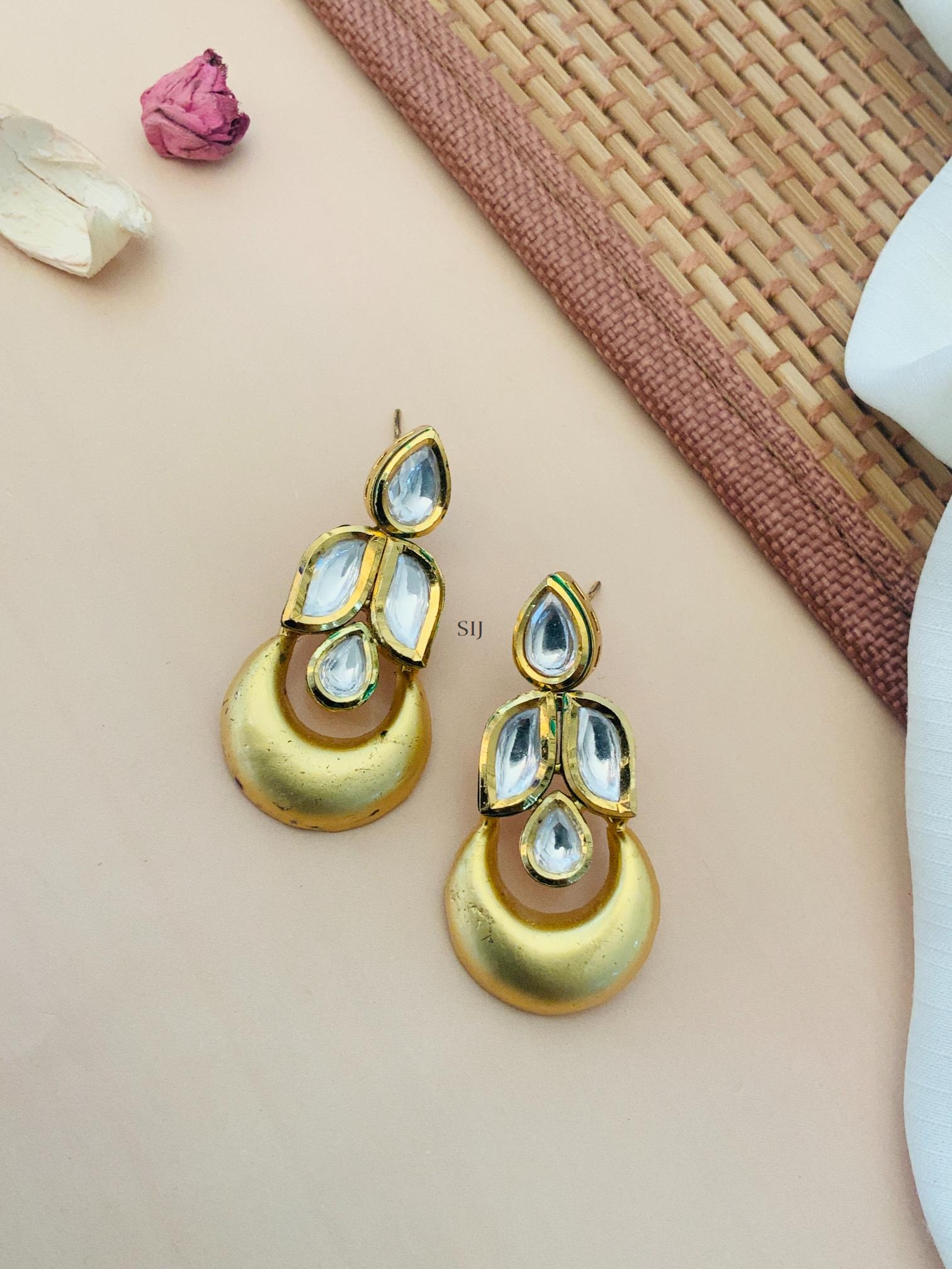 Gold Finish White Stone Earrings