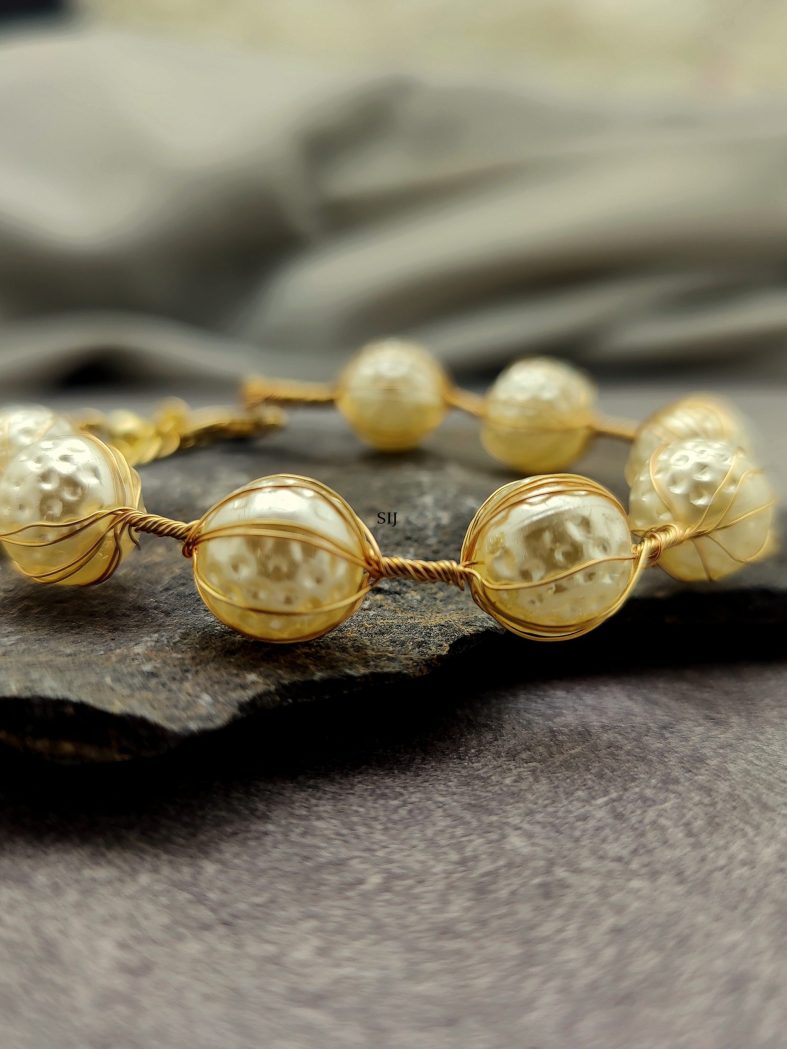 Gold Plated Big Pearl Handmade Bracelet