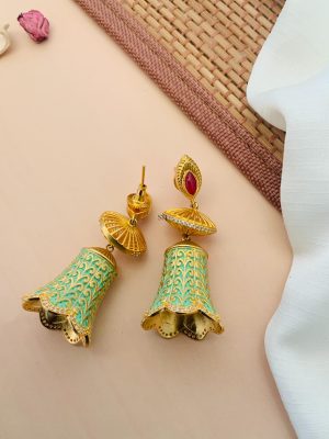 Gold Plated Green Colour Jhumkas