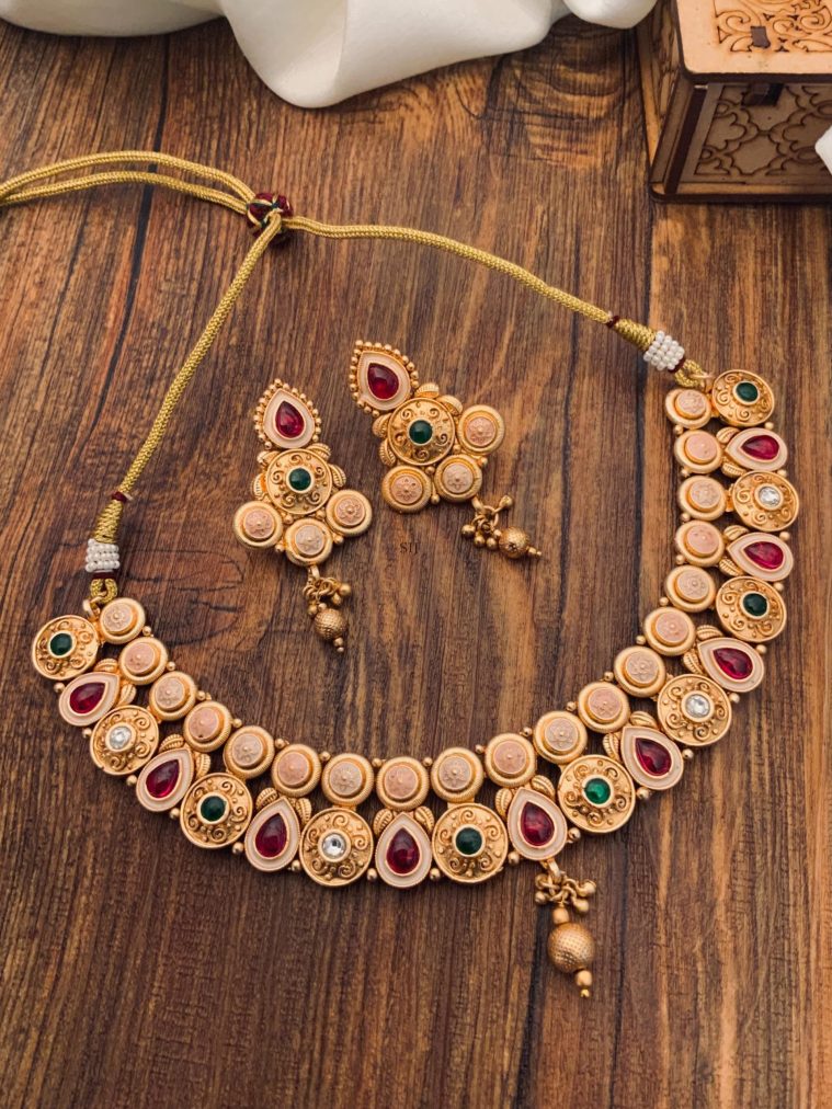 Gold Plated Multicolor Stone Necklace