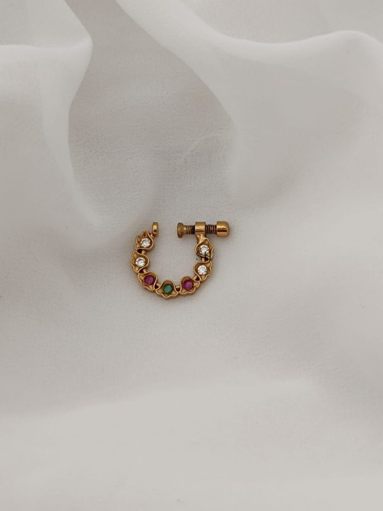 Gold Plated Multicolor Stones Nose Pin