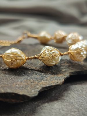 Gold Plated Rose Design Pearl Handmade Bracelet