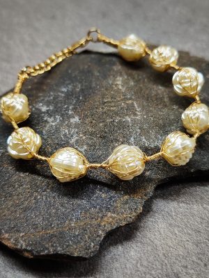 Gold Plated Rose Design Pearl Handmade Bracelet