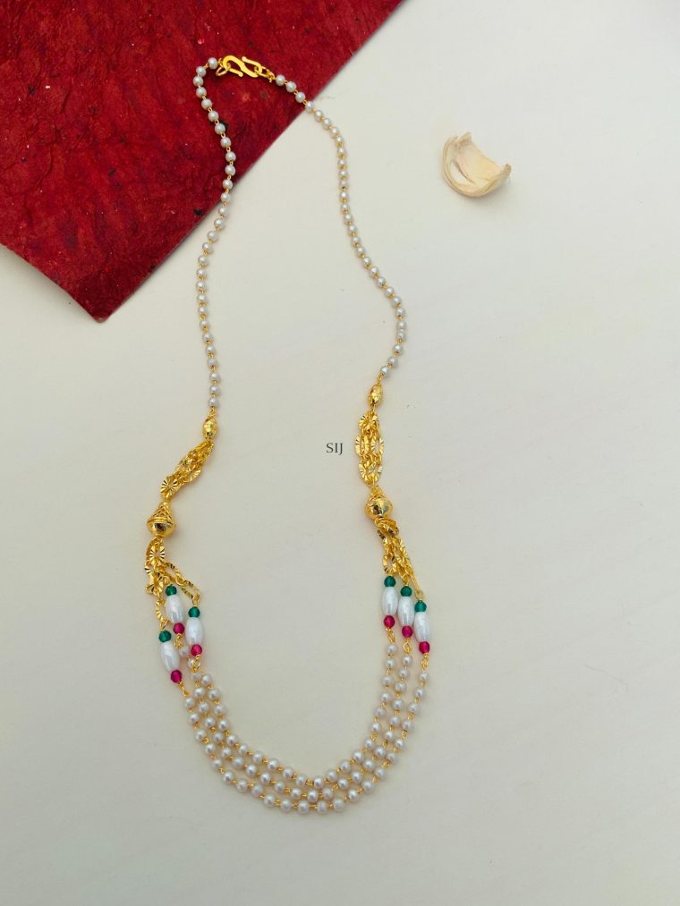 Gold Plated Three Layered Pearl Chain