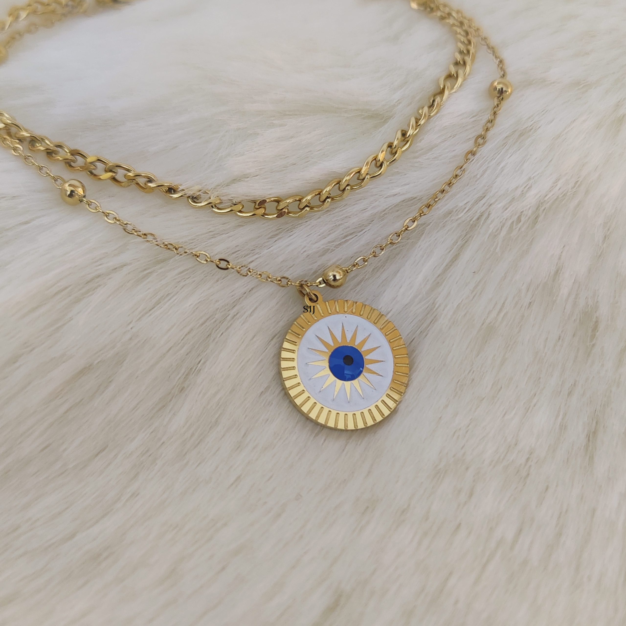 Gold Plated Two Layer Evil Eye Bracelet - South India Jewels