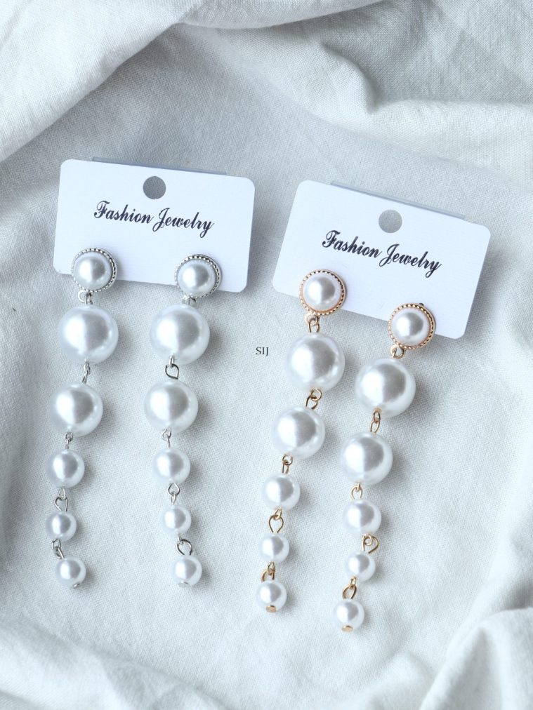 Gold &Silver Finish Pearl Drop Earrings