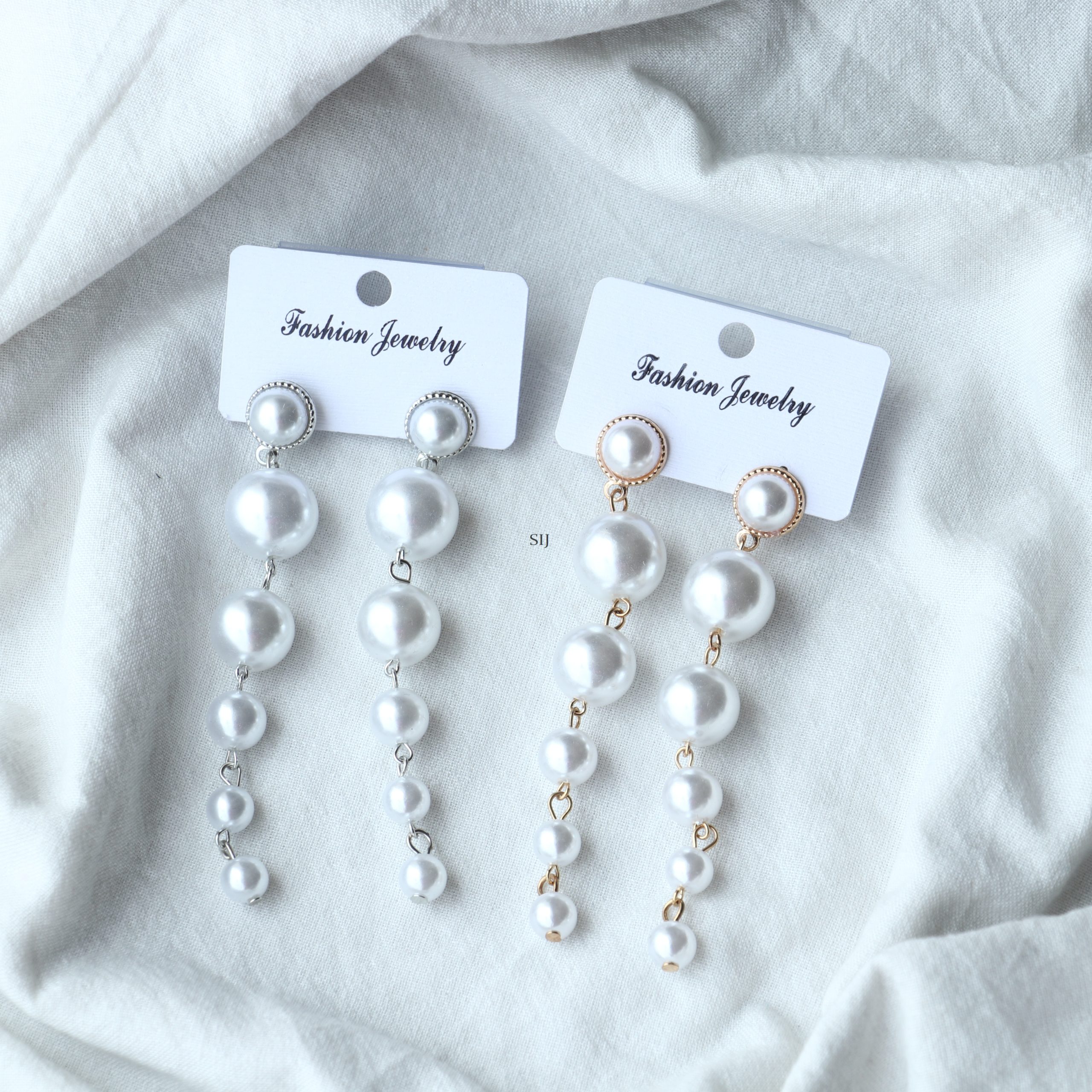 Gold &Silver Finish Pearl Drop Earrings