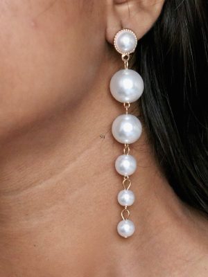 Gold &Silver Finish Pearl Drop Earrings