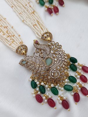 Multi Layers Pearls Haram with Peacock Pendant