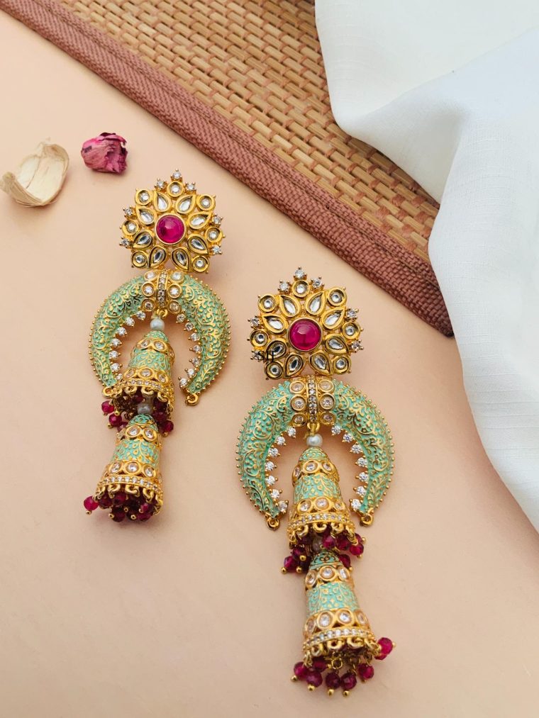 Half Moon Design Maroon Beaded Jhumkas