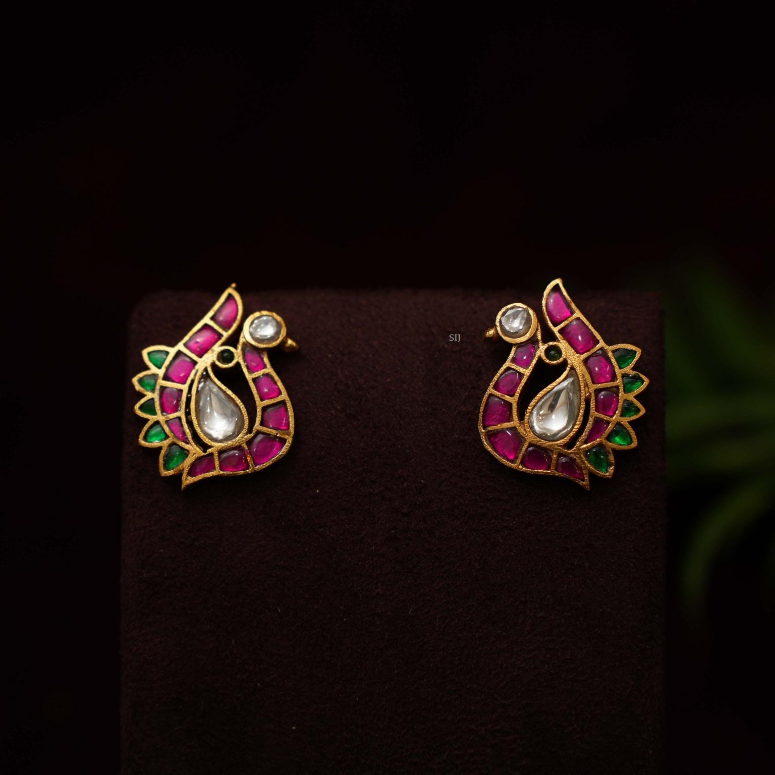 Traditional Peacock Polki Ear Studs