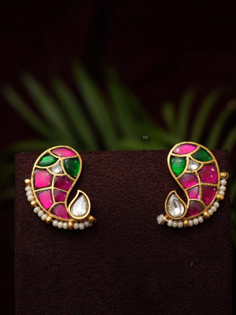 Gold Plated Peacock Motif Polki Ear Studs