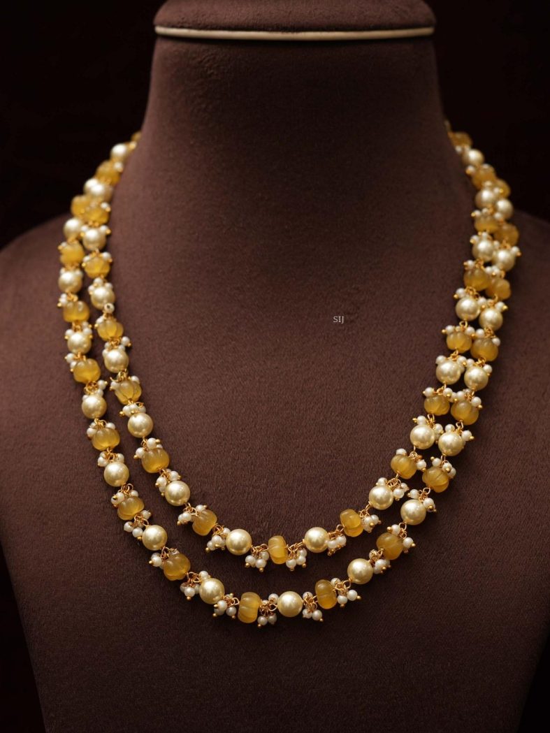 Traditional Two Layers Yellow Beads and Pearls Chain