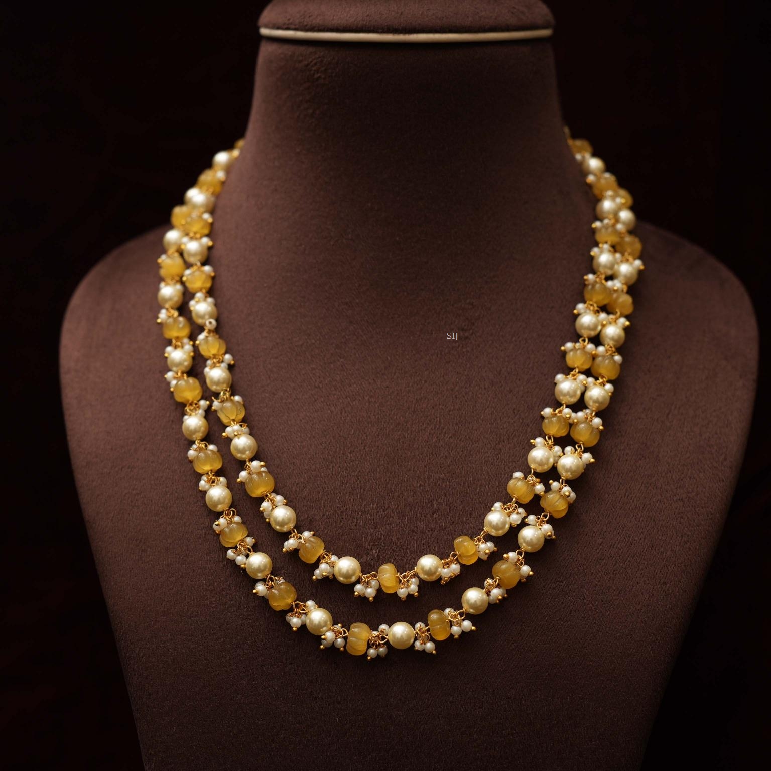 Traditional Two Layers Yellow Beads and Pearls Chain