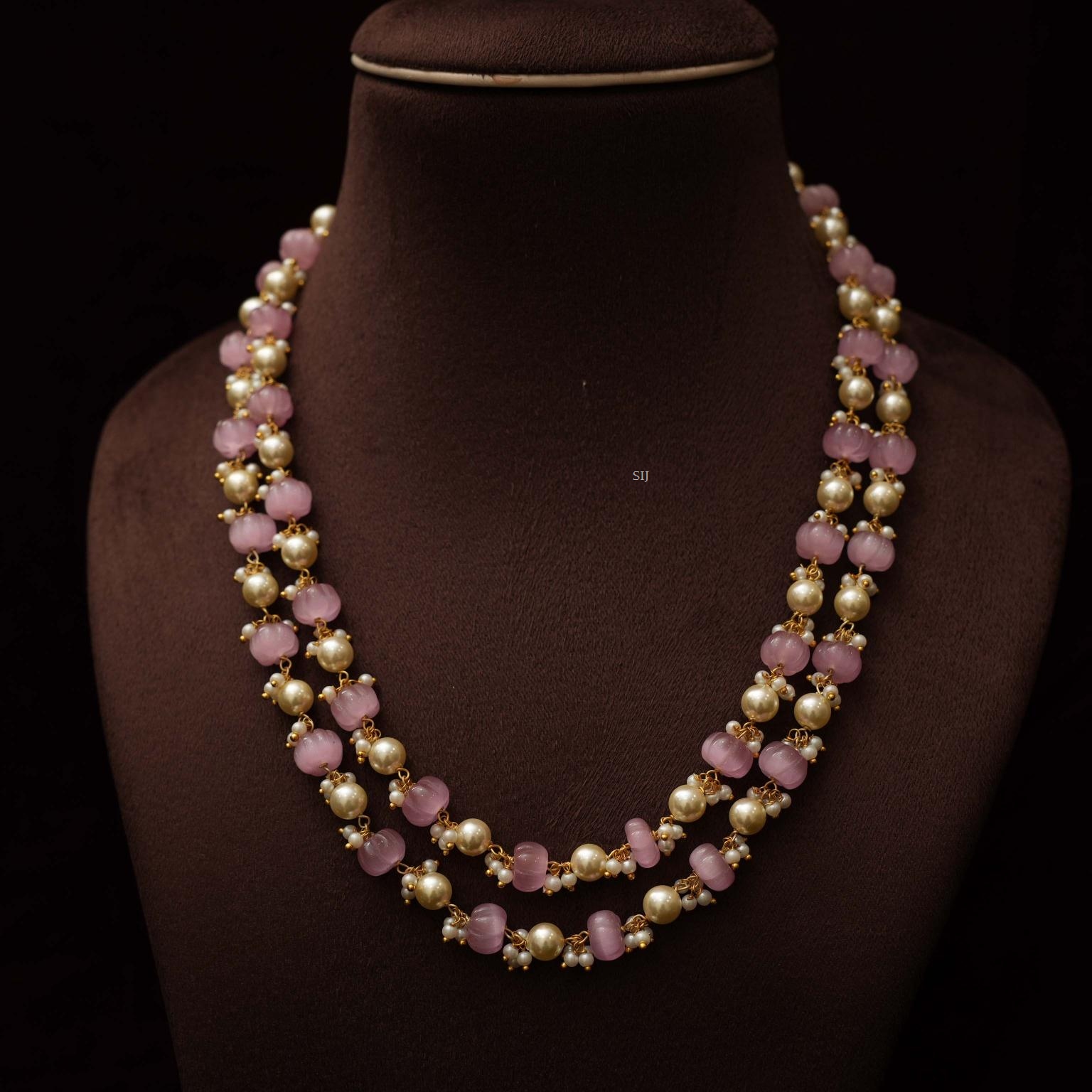 Two Layers Pastel Pink Beads and Pearls Chain