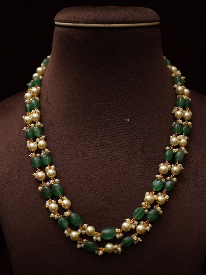 Imitation Two Layers Green Beads and Pearls Chain