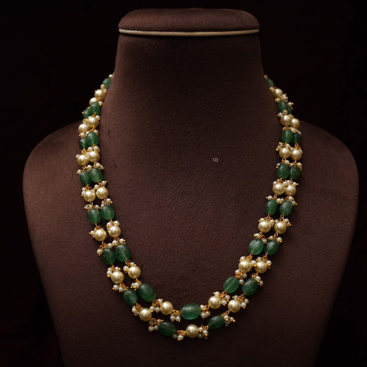 Imitation Two Layers Green Beads and Pearls Chain