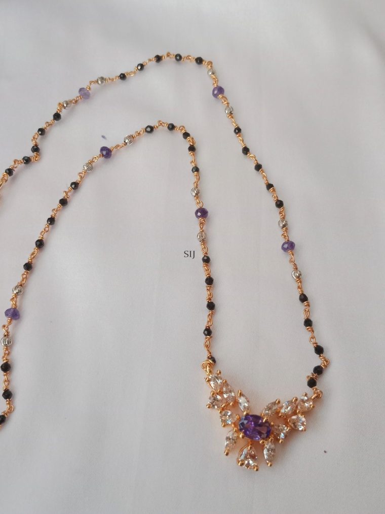 Imitation AD &Purple Stone Black Beaded Chain