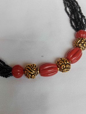 Black Beads and Coral Beads Necklace