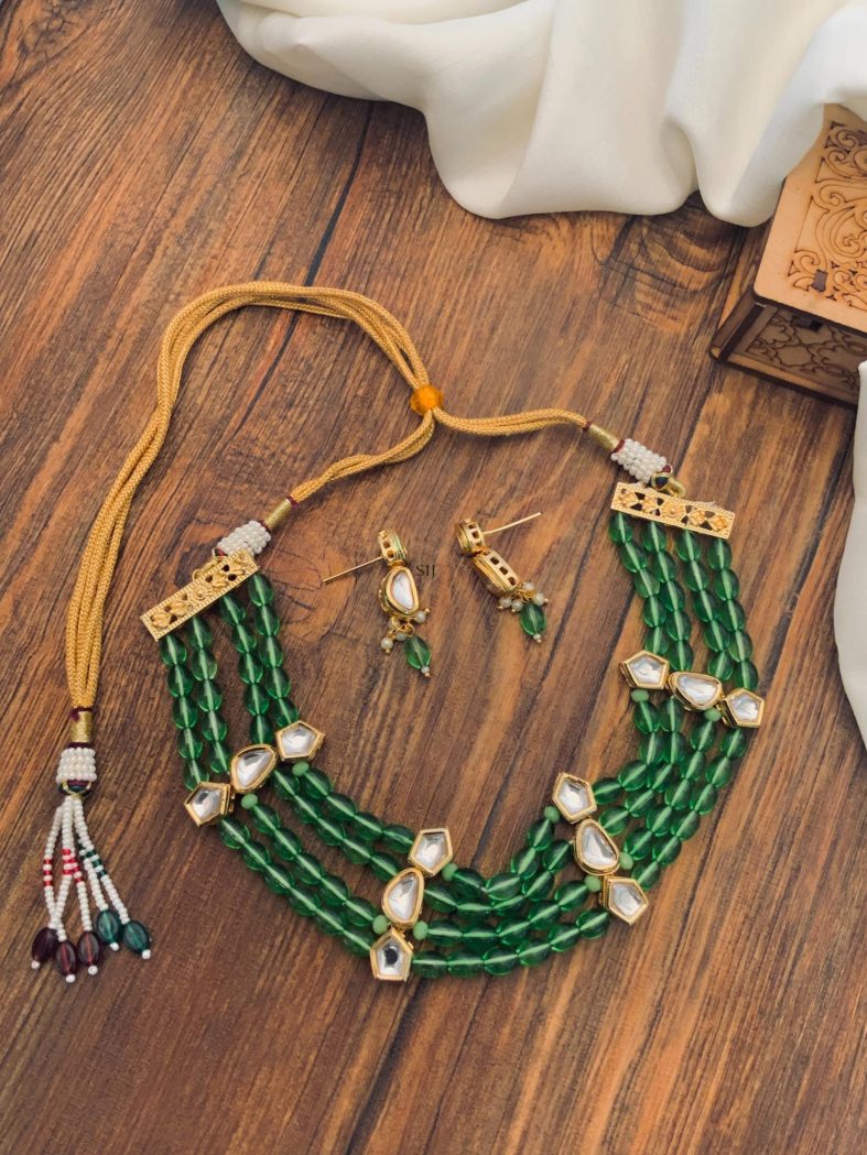 Imitation Green Beads Kundan Choker