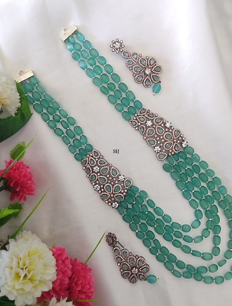 Imitation Green Beaded Long Necklace