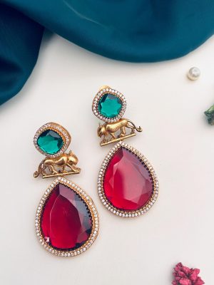 Imitation Red &Green Stone Earrings