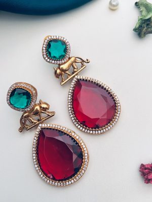 Imitation Red &Green Stone Earrings