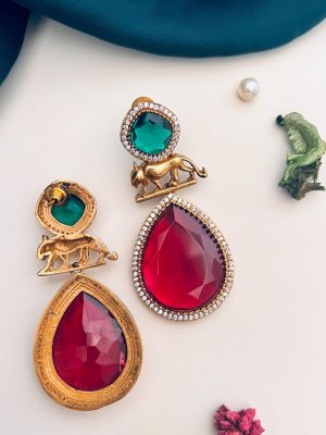 Imitation Red &Green Stone Earrings