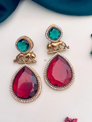 Imitation Red &Green Stone Earrings