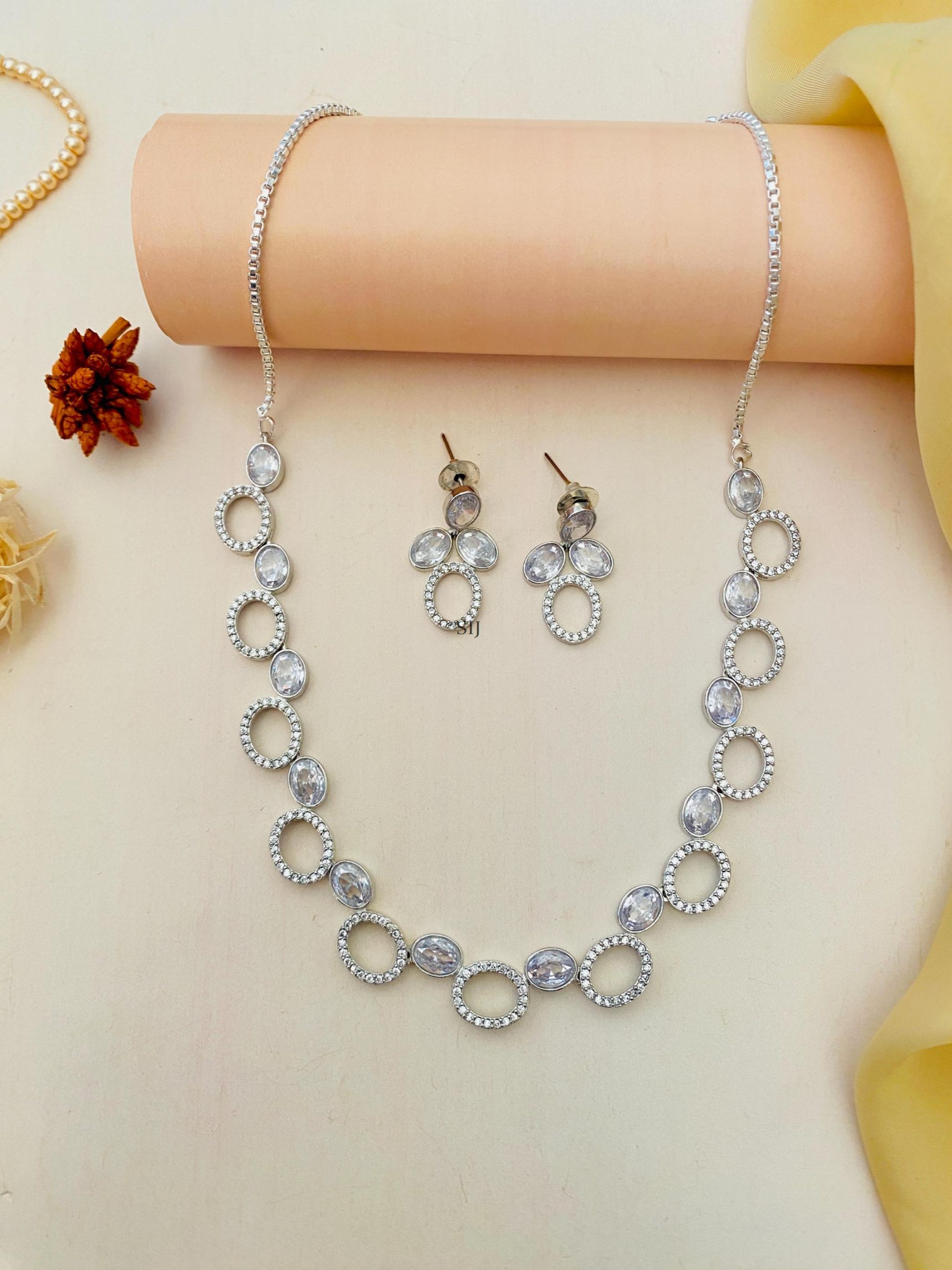 Imitation Silver Plated American Diamond Necklace