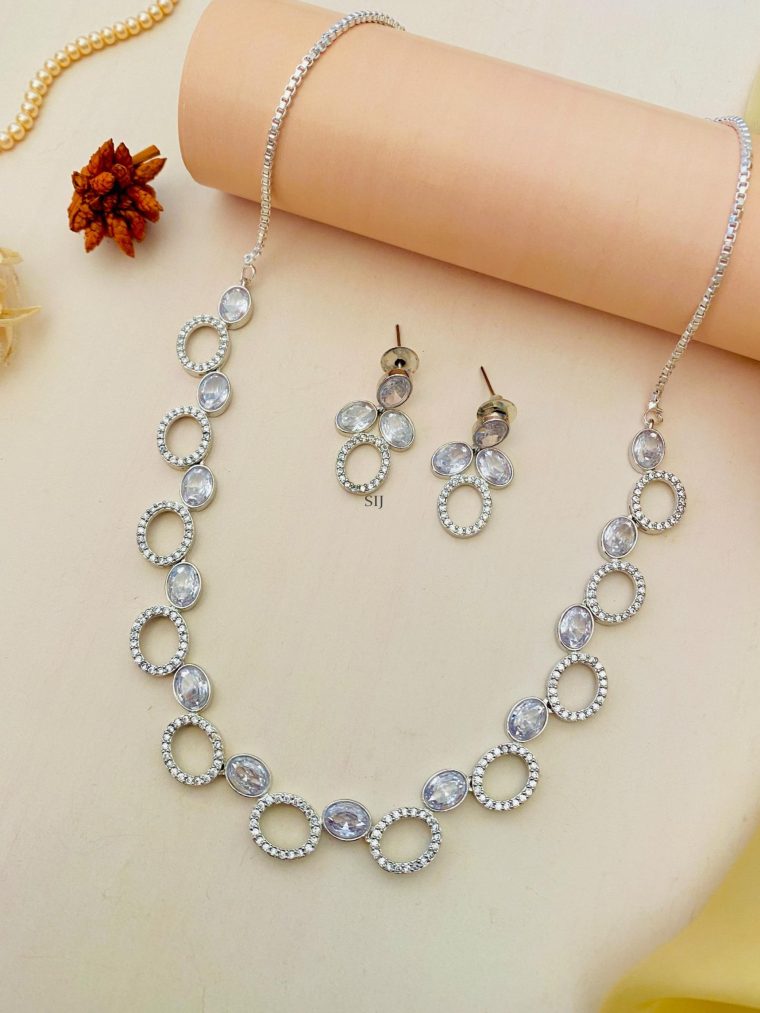 Imitation Silver Plated American Diamond Necklace