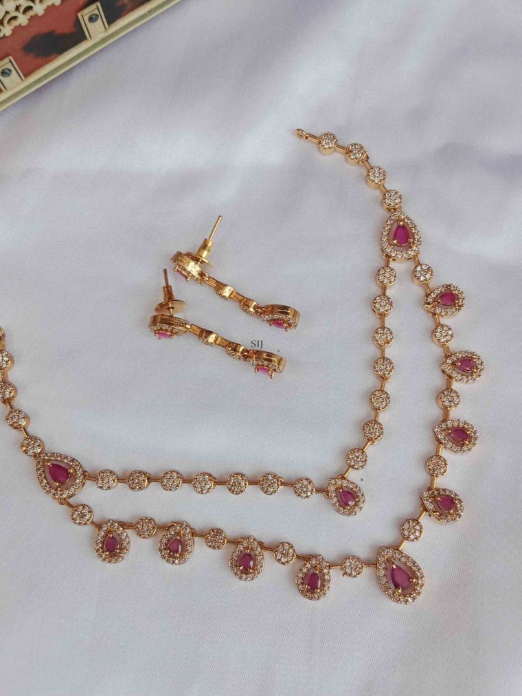 Imitation Two Layer Ruby and AD Studded Necklace