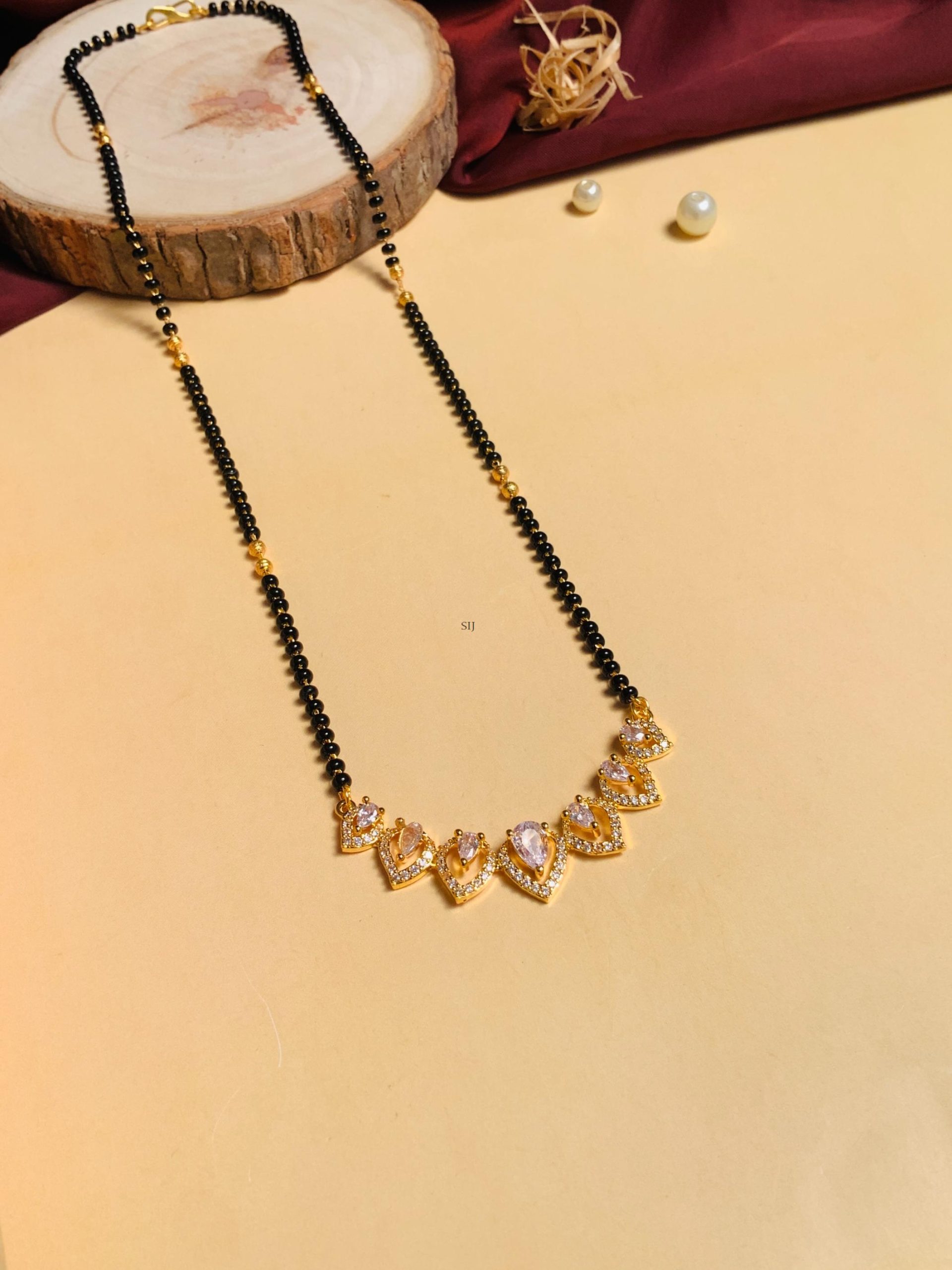 Leaf Design Gold Finish Solitaire Diamond Mangalsutra